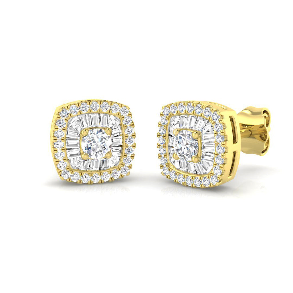 Daisy Diamond Earrings - Baguette & Brilliant Gold Luxury Jewelry 0.5ct