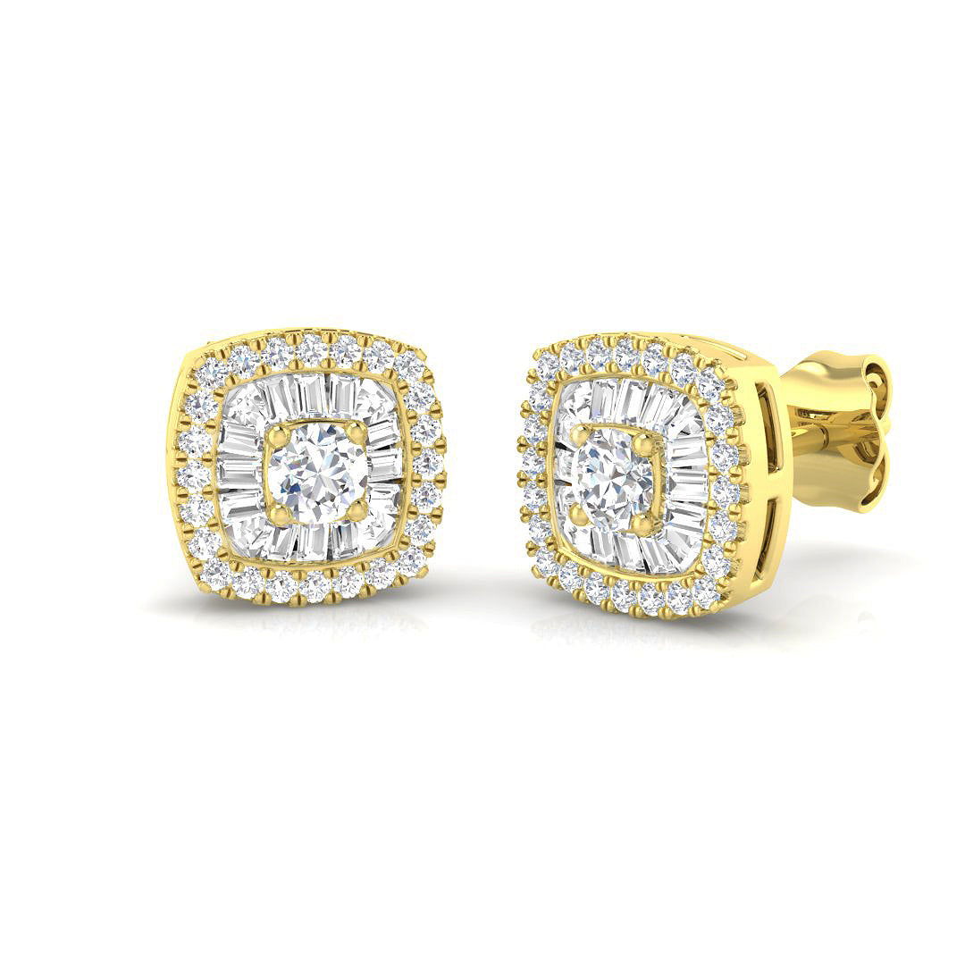 Daisy Diamond Earrings - Baguette & Brilliant Gold Luxury Jewelry 0.5ct