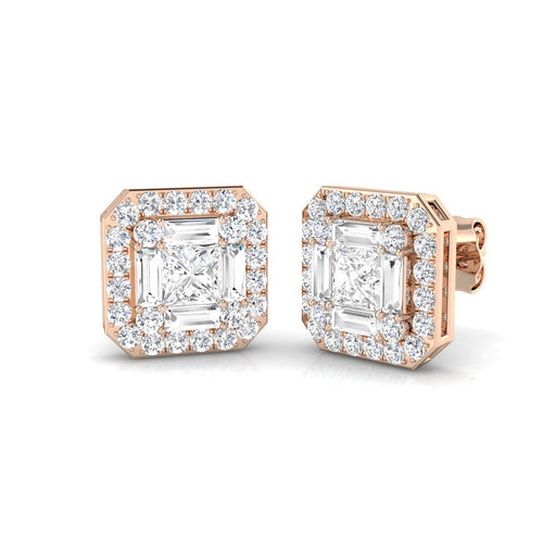 Ausious Luxury 1.75ct Gold Baguette & Brilliant Diamond Earrings