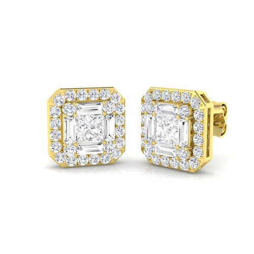 Ausious Luxury 1.75ct Gold Baguette & Brilliant Diamond Earrings